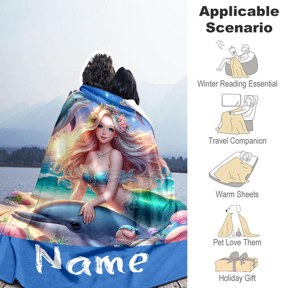 Mermaid1112 Customize Your Name Blanket Throw Customizable Blanket Ultra-Soft Suitable for Office Chair Sofa Seaside Picnics for All Occasions