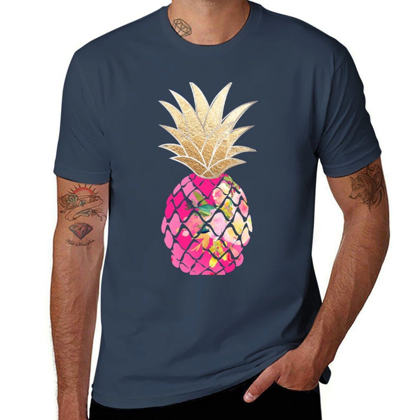 Aloha Pineapple Hot Pink Tshirt Casual Loose Fit Short Sleeve Tshirt S