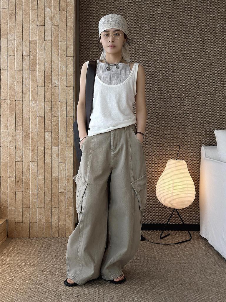 Women's 3D Patchwork Cargo Jeans with Large Pockets - Loose Wide-Leg Style for Spring/Summer Streetwear