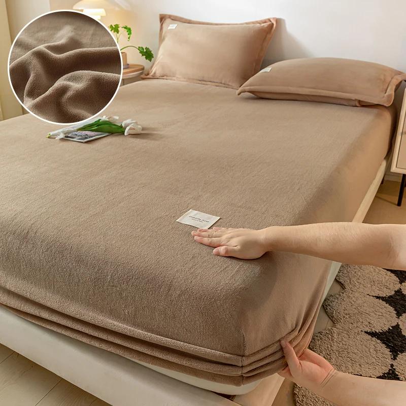 Thickened Velvet Mattress Cover High-quality Solid Color Bedspread Latex Mattress Elastic Soft Mattress Covers 160/180/200x200cm