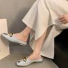 Fashion Metal Buckle Square Toe Low-heeled Slippers Summer New Wrapped Head Foot Soft Sole Anti-slip Wear-resistant Cool Mopping