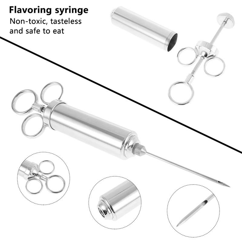 Meat Injector Syringe Kit Grill Turkey BBQ Seasoning Sauce Flavor Needle Cooking Syringe Stainless Steel Injector Cooking Syring