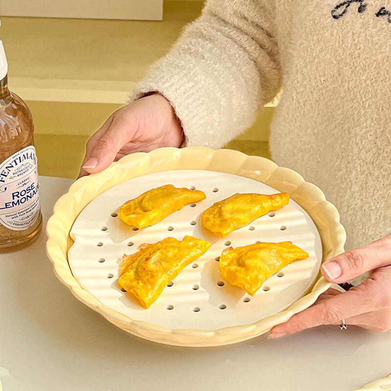 Drainable Scalloped Ceramic Dinner & Dumpling Plate