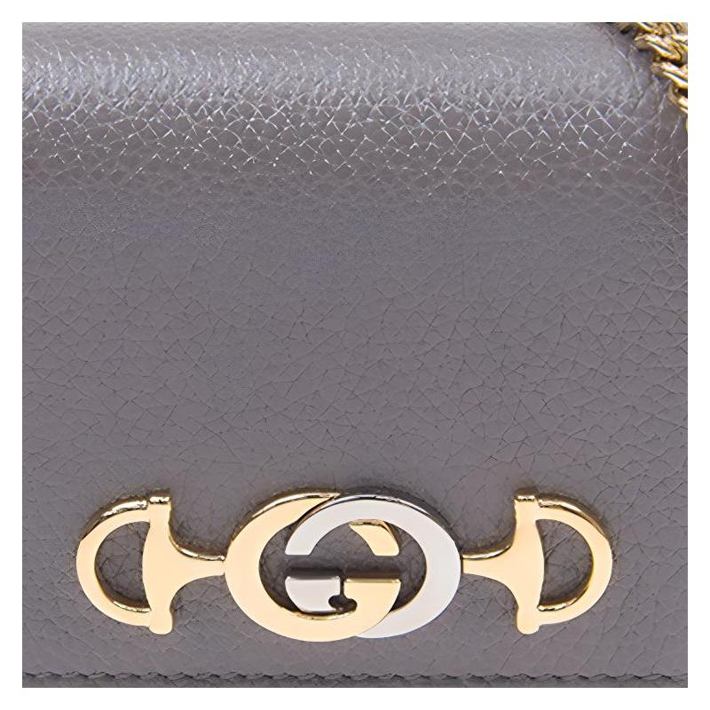 Gucci Zumi Double G buckle grained leather chain card holder wallet handbag women's gray classic recommendation