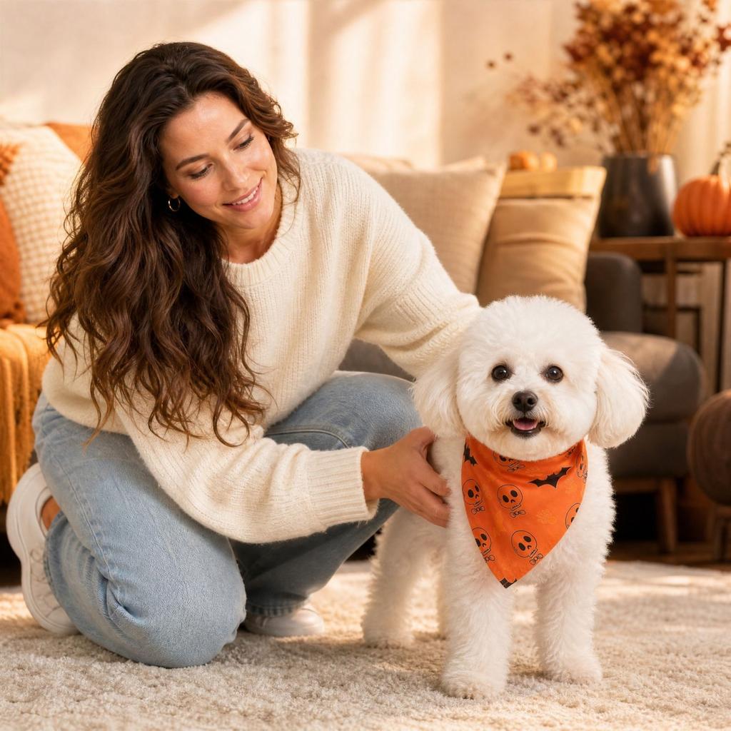 Haustier-Schal und Lätzchen-Set, 4 Halloween-verstellbare 2-teilige Halsband für Hunde und Katzen