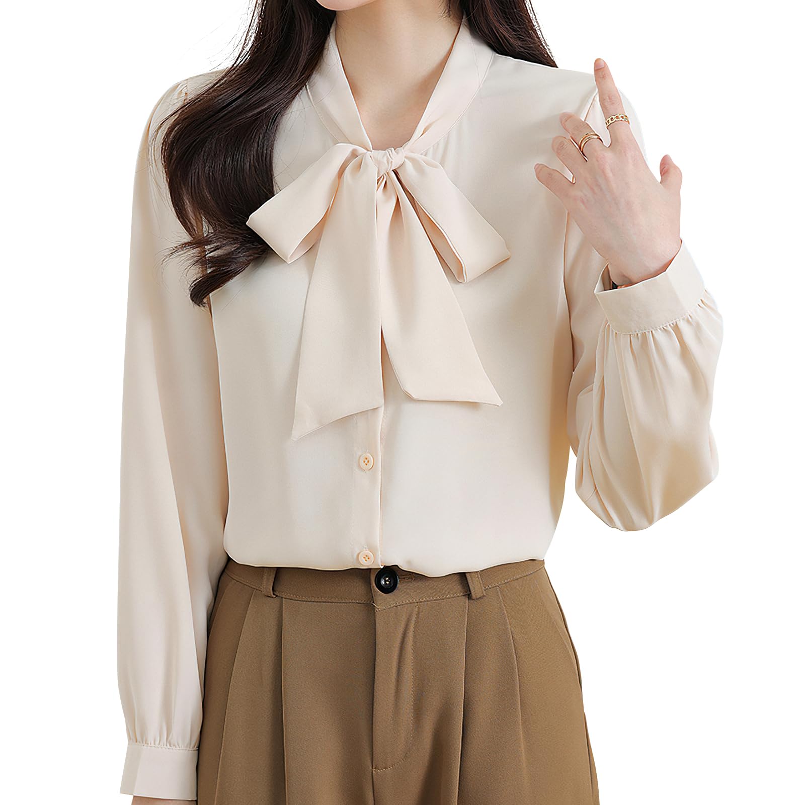 

Рубашка Блузка Длинный рукав Текстурированный шифон Взрослый Элегантный Блузка с бантом Большой размер Свободный крой Приталенный Чистый Повседневный Стильный Формальный Топы Офис Свидание бежевый