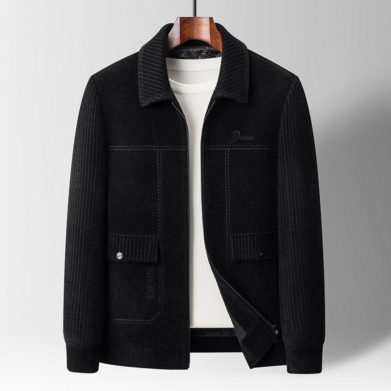 

Куртка с лацканами Chenel, мужская повседневная куртка с начесом на осень и зиму, куртка для людей среднего возраста, куртка для папы, мужская куртка M чёрный