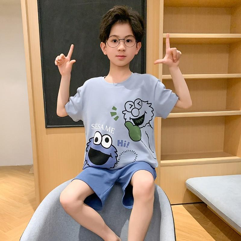 Boys Cotton Pajama Set Short Sleeve Shorts Sleepwear Kids 8-14 Years Cartoon Print Comfortable Home Wear