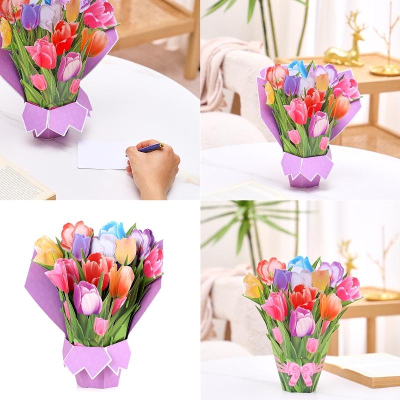 Flower Popup Cards,Flower Bouquets 3D Popup Greetings Cards with Blank Note Cards and Envelope for Mother Day,Birthday