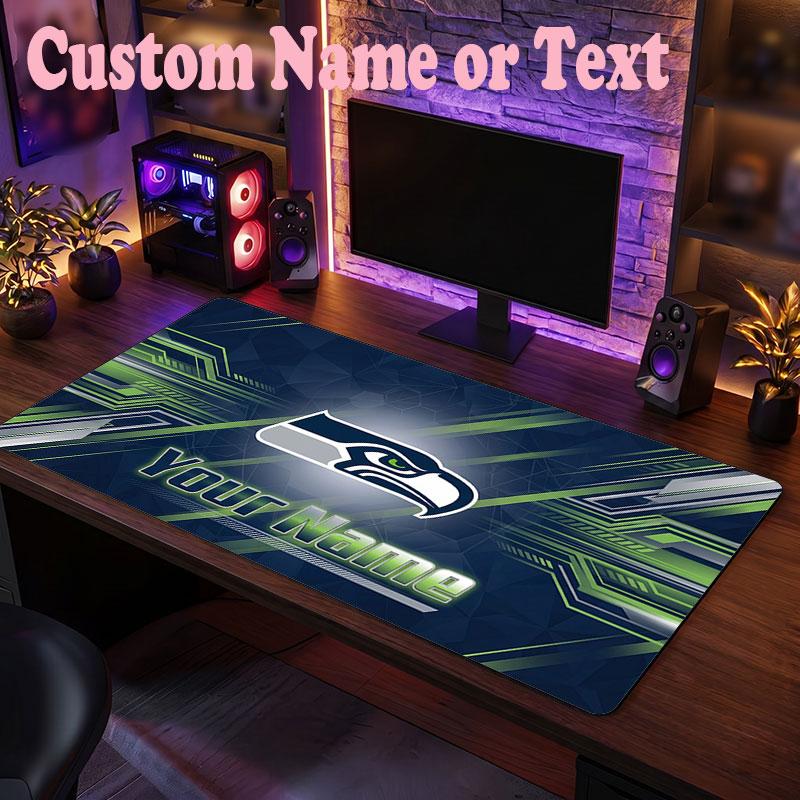 Seattle Seahawks Benutzerdefinierter Name Text Mauspade, Große Schreibtisch-Mausmatte Personalisierte Home-Office-Geschenk