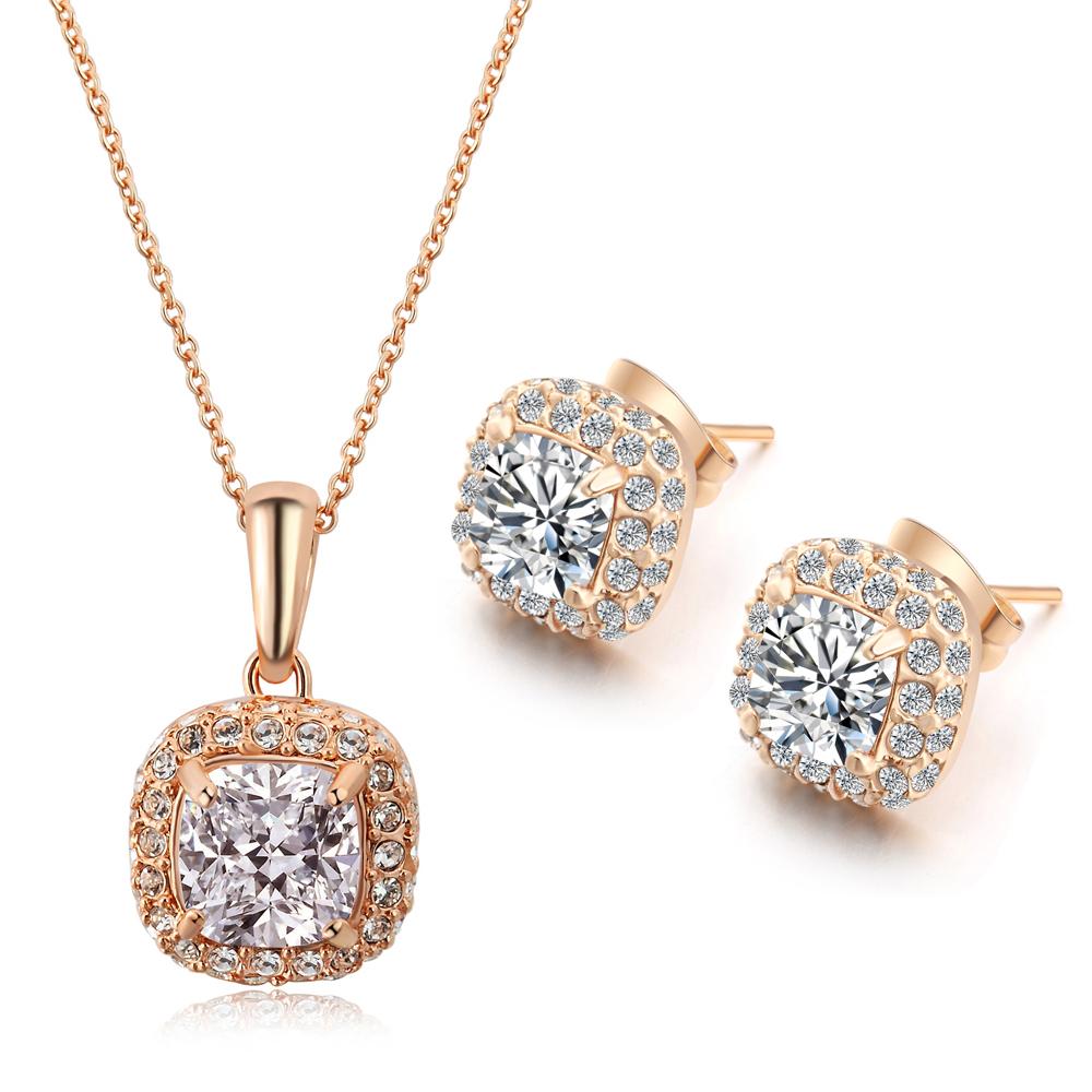 

ZHOUYANG Top Quality ZYS008 Rose Gold Color Elegant Wedding Jewelry Necklace Earrings Set Made with Austrian Crystals
