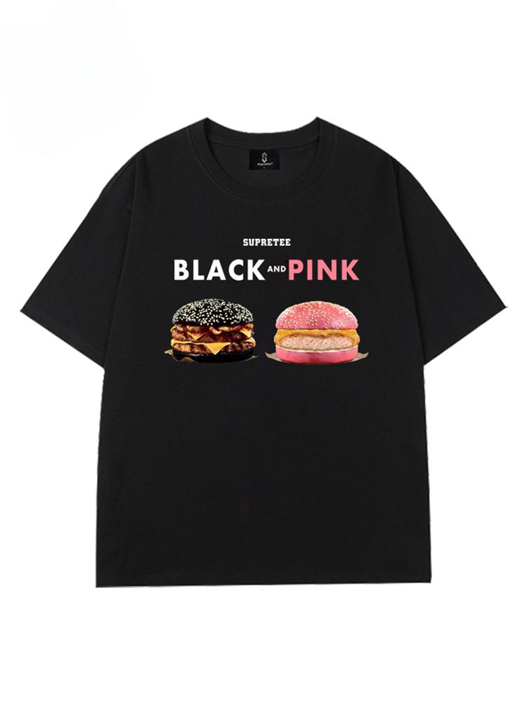 Summer Fashion Heavyweight Retro Men's Burger 100% Cotton Printed Round Neck High Quality Casual Fitness Street T-shirt