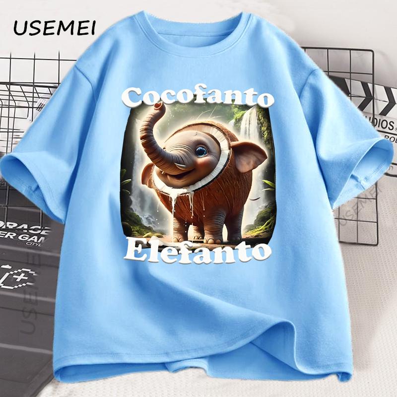 

Cocofanto Elefanto Смешной Итальянский Мем Про Отмирание Мозга Классическая Футболка Хлопок Футболка с Коротким Рукавом Круглый Вырез Дышащий Повседневный Топ 4XL