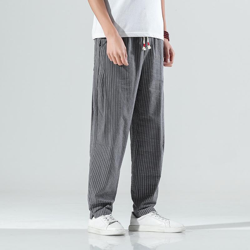 2023 Herrrandiga Harembyxor i Bomull-Linne - Kinesisk/Japansk Stil, Lös Passform, Trendiga, Stora Storlekar Bloomers.