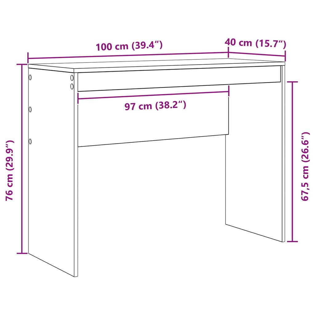 White Desk 100 X 40 X 76 Cm
