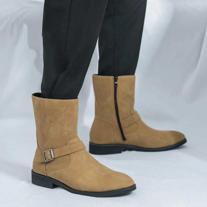 Fashion Men's Pointed Short Boots British Style Work Business Ankle Boots High-quality Brown Suede Fashionable Boots for Men mo-44325