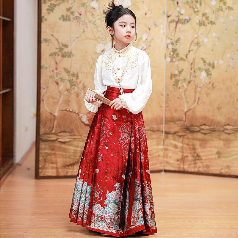 2026 Modern Ma Mian Qun Children's Chinese Hanfu Tang Suit Skirt for Girls - Ancient Style, Spring/Autumn Collection