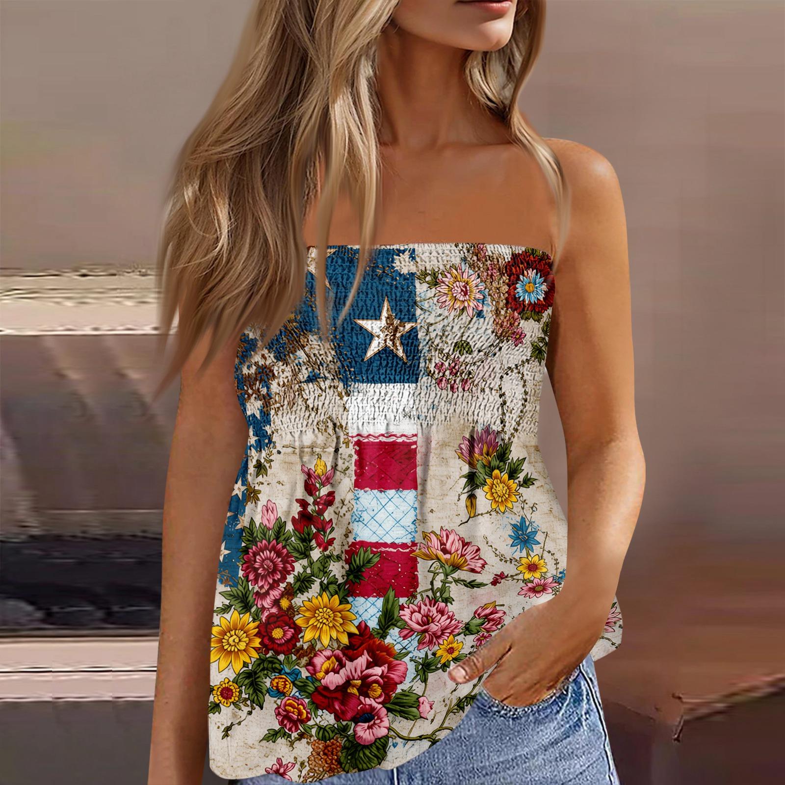 

Летние топы-трубы для женщин, милая сексуальная футболка без рукавов с принтом на открытых плечах S хаки