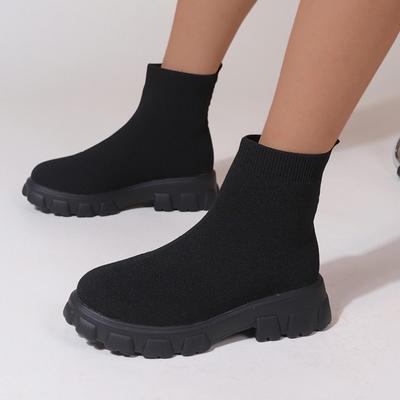 Women's New Platform Flying Weaving Mesh Short Sock Shoes Women's Cross-border Large Size Couple High Top Flying Weaving Boots