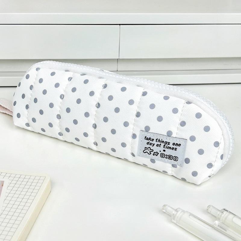 Astuccio Rosa a Pois Stile Coreano da Ragazza - Sacca Portapenne Portatile a Cartoni Animati per Studenti delle Scuole Medie