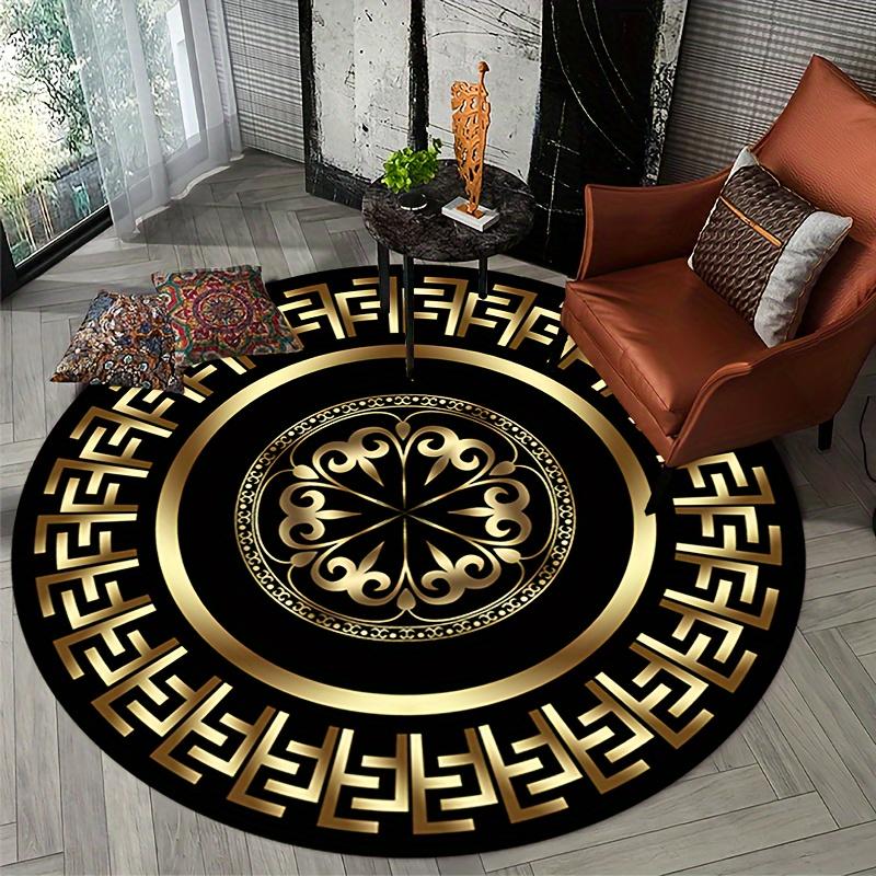 

Black & Gold Circular Pattern Round Area Rug, Modern Non-Slip Indoor Floor Mat, Soft Comfort Carpet for Bedroom Living Room Diameter 60cm