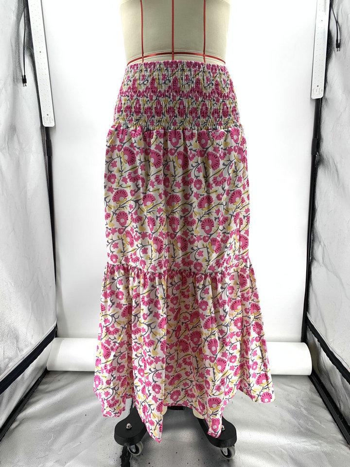 2023 Summer European & American Casual Women's Printed Long Dress with Elastic Waist for Vacations
