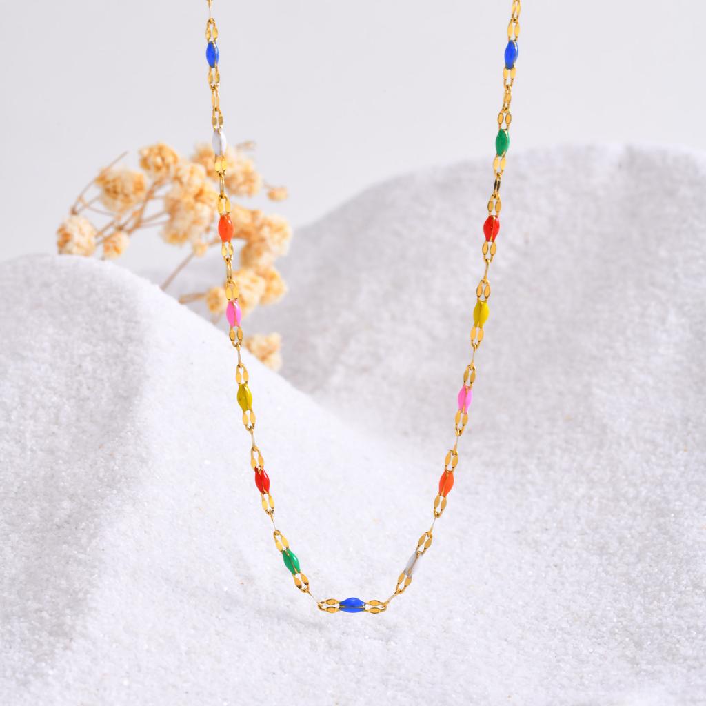 Jewelry Stainless Steel Colored Beads Lip Chain Necklace Gold E-Commerce Jewelry