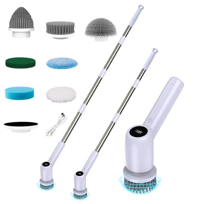 Detachable Long Handle IPX7 Waterproof Electric Spin Scrubber with 7 Replaceable Cleaning Brush Heads