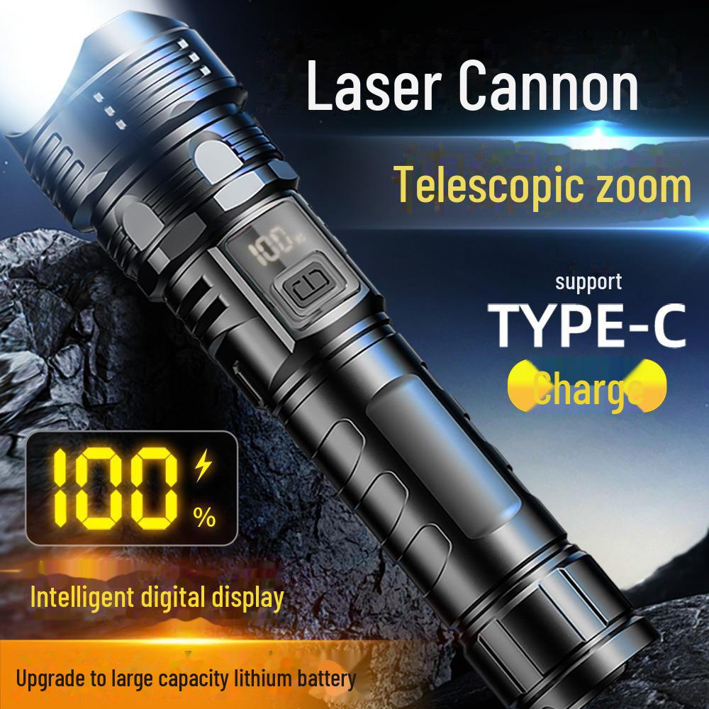 High-Power Rechargeable White Laser Flashlight with Digital Display for Outdoor Use