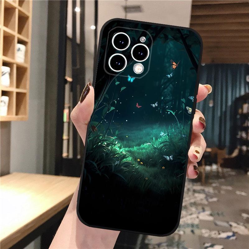 Forest Night Butterfly Tree Moon Phone Case For Iphone 15 14 Pro Max 13 12 11 Pro Max XSMax XR 12 13 Mini 14 Plus