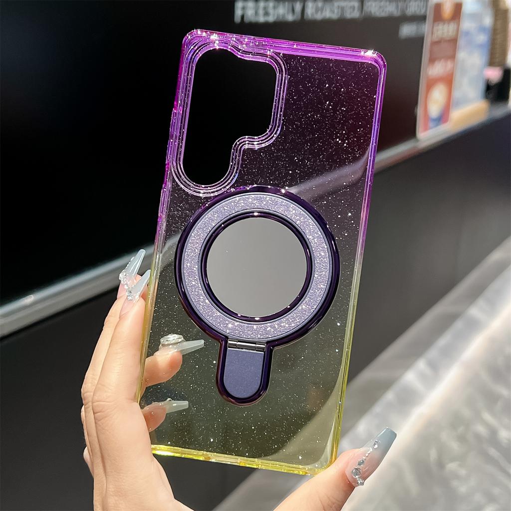 For Samsung Galaxy S25 Ultra Case Glitter PC+TPU Clear Mirror Kickstand Phone Cover with Compatible with MagSafe