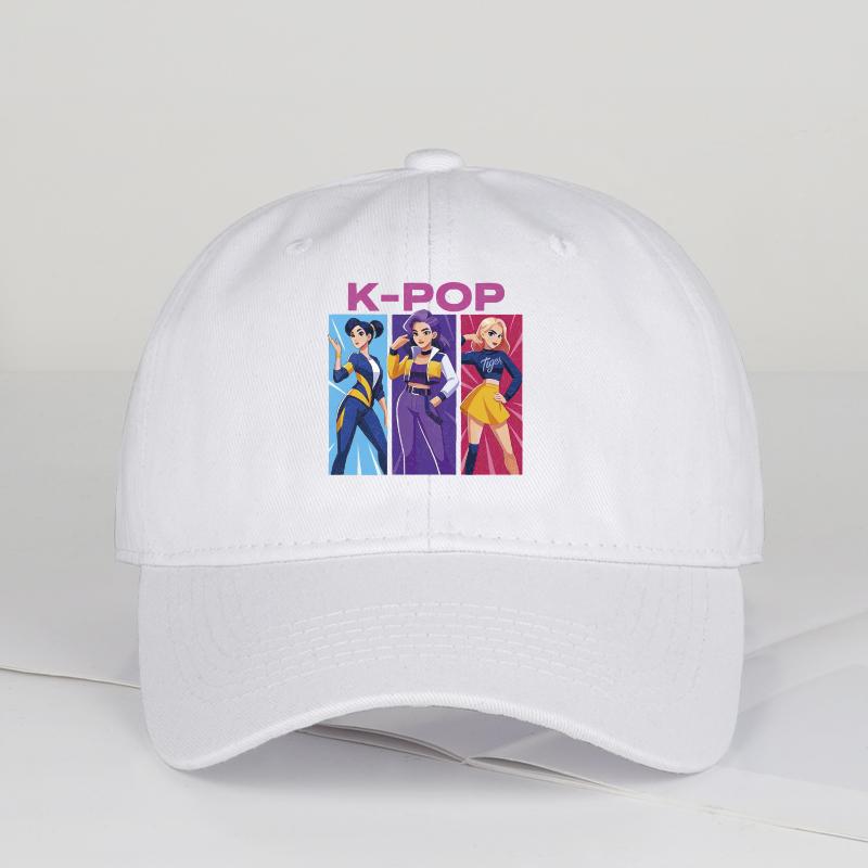 

K-POP Girl Group Cartoon Baseball Cap Men Women Casual Washed Cotton Adjustable Vintage Dad Hat Fan Sun Hat белый