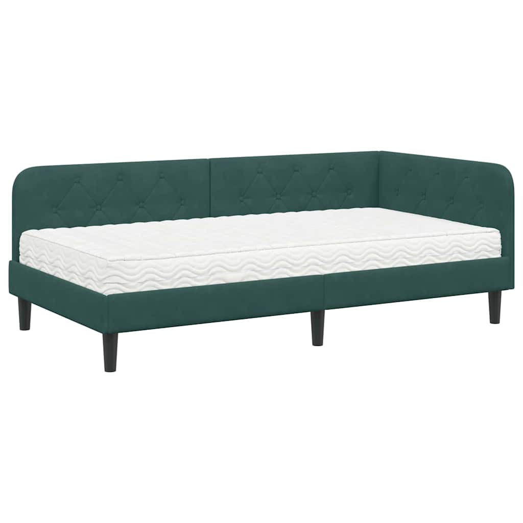 Corner Bed Frame Dark Green 90 X 190 Cm Velvet
