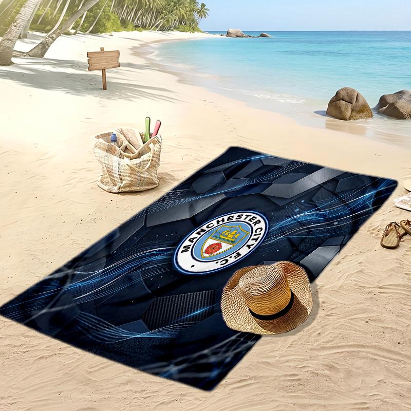 Asciugamano da Spiaggia Stampato Manchester City Asciugamano Morbido ad Asciugatura Rapida Coperta da Spiaggia Rettangolare Grande Portatile per Viaggio Piscina