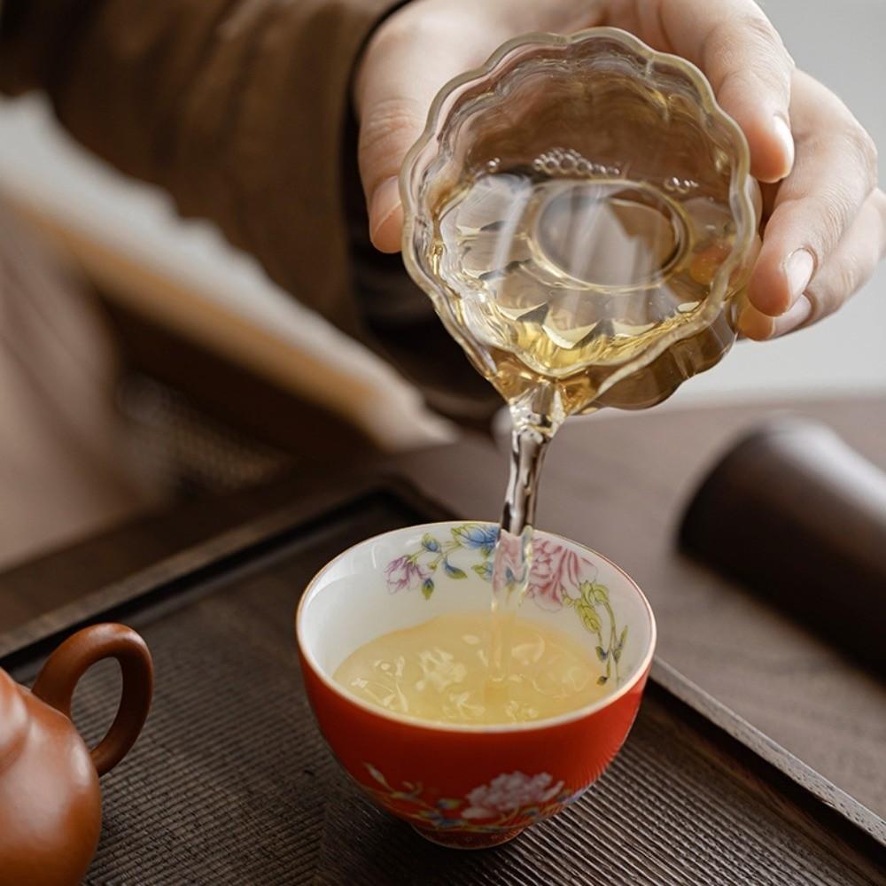 6pcs/set Kung Fu Tea Set Flower Tea Cup 65ml Vintage Ceramic Cup Traditional Chinese Style Enamel Cup Tea Ceremony