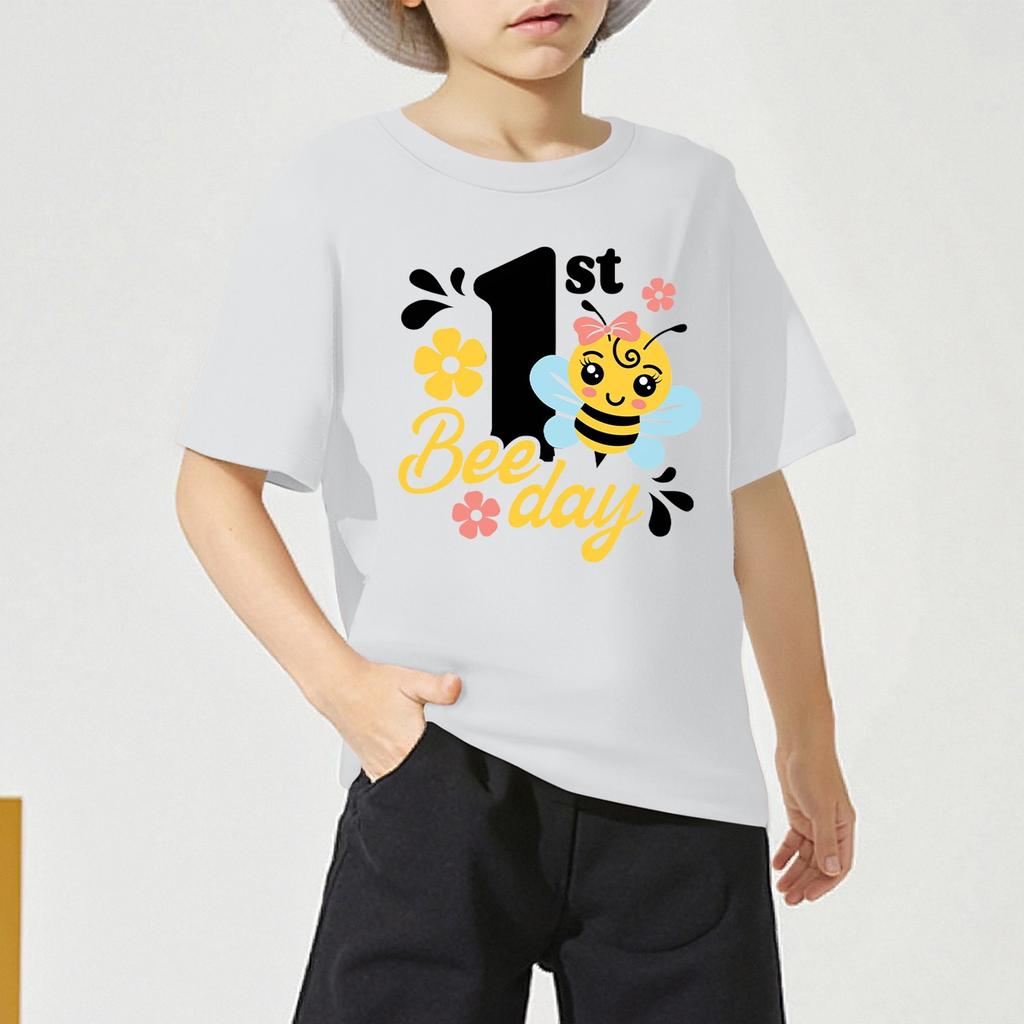 Dziecięca moda codzienna nadrukowana okrągły dekolt krótki rękaw swobodny T-shirt Top