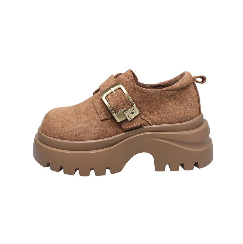 2025 Autumn New Matte Imitation Leather Muffin Thick-soled Fashionable Versatile Small Leather Shoes Women's Retro Casual Loafers