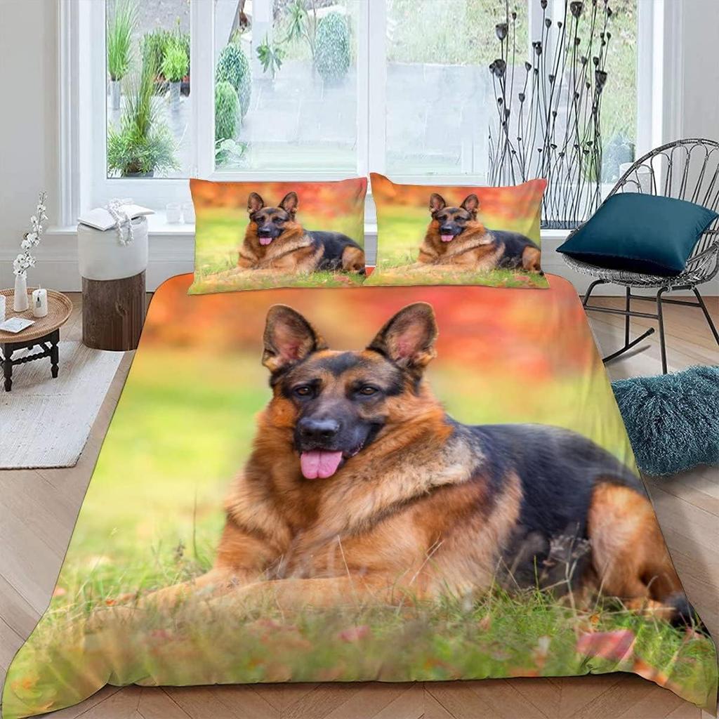 German Shepherd Duvet Cover Twin King Cute Pet Dog Bedding Set for Boys Girls Teen Room Microfiber Lovely Animal Comforter Cover