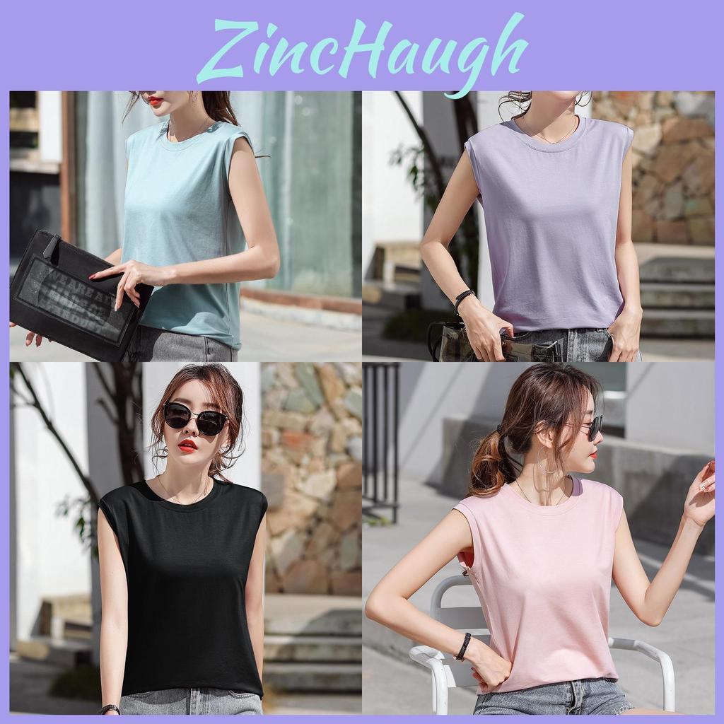 T-shirt senza maniche in cotone da donna, estiva, vestibilità casual, per l'ufficio