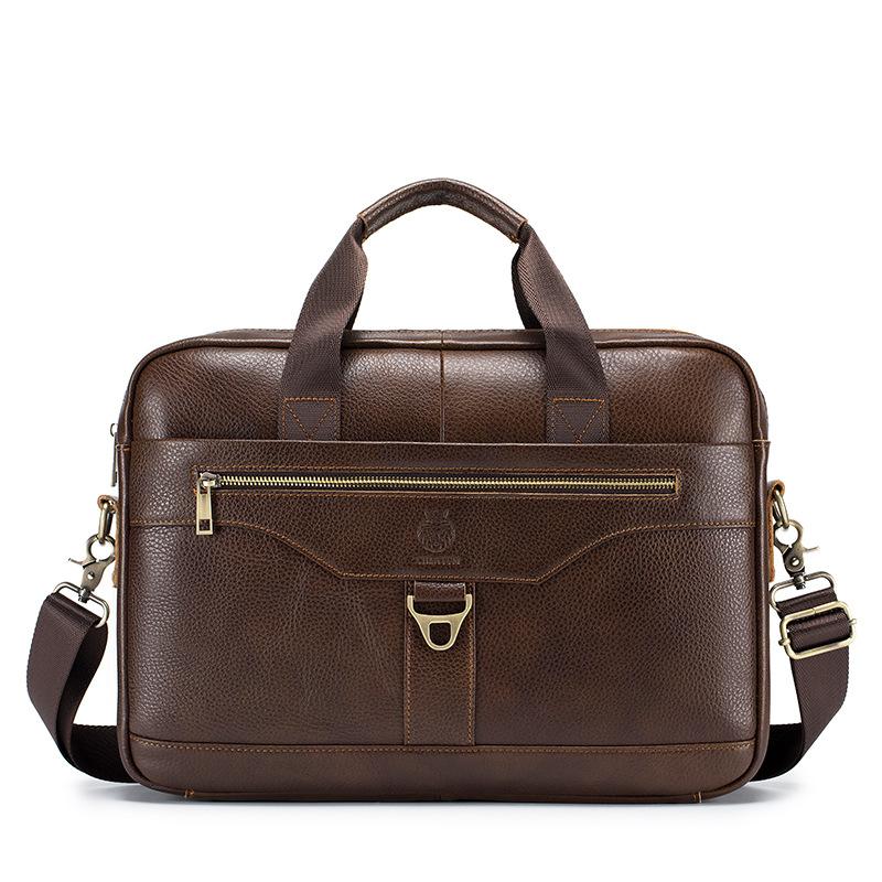 Men's Briefcase, Genuine Leather, Hand and Shoulder Computer Bag