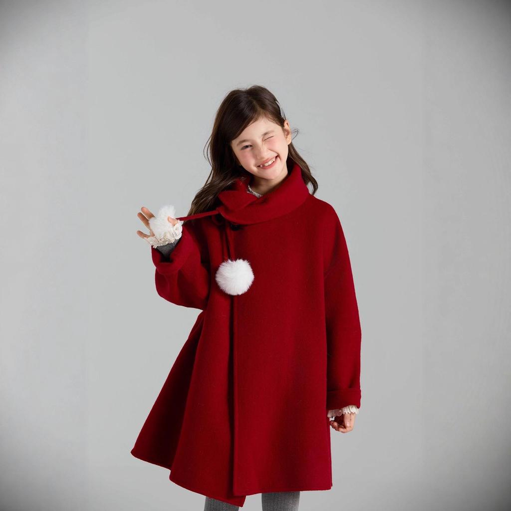 Girls' 2025 Double-Sided Wool Coat - Winter Warm, Collarless, Loose-Fit Layering Coat
