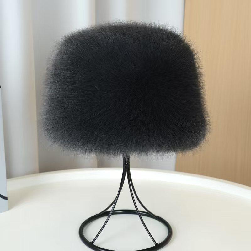 

Пласка шапка з лисячої шкіри жіноча осінь і зима бавовняна шапка потовщена пух теплий захист вух казкова потовщена шапка принцеси сірий колір