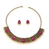 Meier Necklace and Earring Set - Exotic Pearl Rhinestone Tassel Choker Necklace with Court Style Earrings