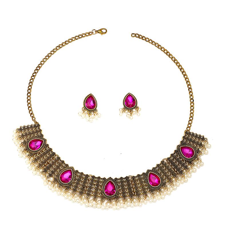 Meier Necklace and earring set - exotic pearl rhinestone tassel choker necklace with court style earrings