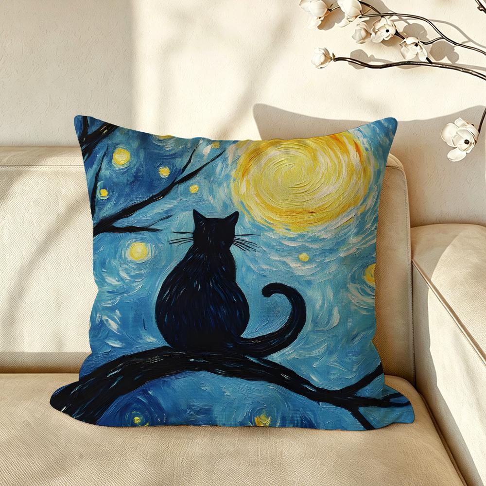 Art Van Gogh Irises BBlack Cat Cushion Cover Pillow Case Antidustmite Pillowcase Silky Short Plush Sofa Cushion Cover hot