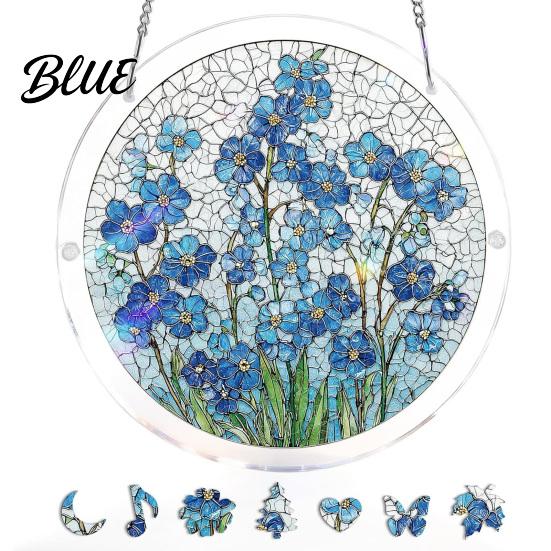 Vibrant Light Projection Decor Acrylic Puzzles Sun Catcher Stained Glass Effect Window Hanging Decor Colorful Catcher Hummingbird Flowers