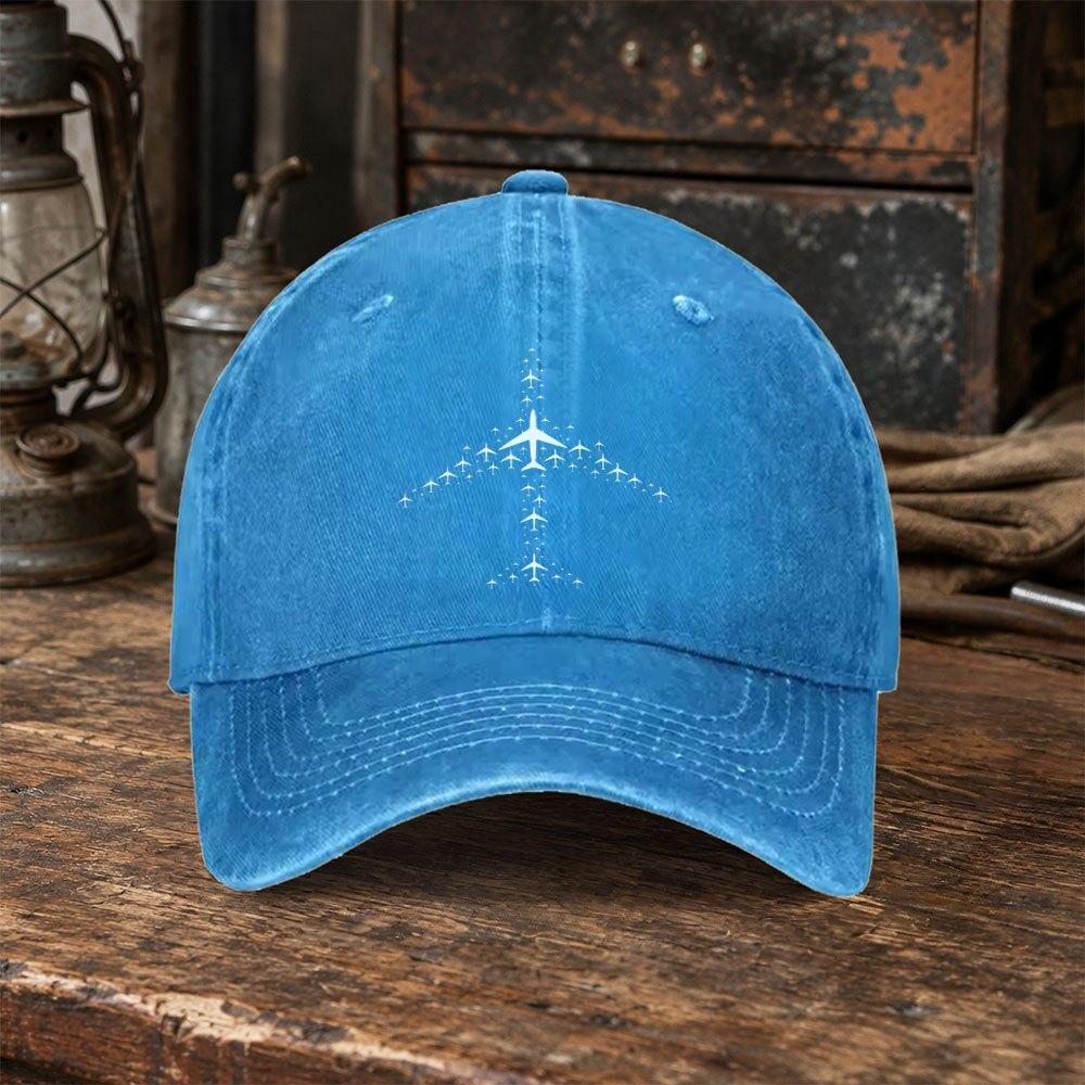 Airplane Pattern Washed Baseball Cap Duckbill Hat for Fitness Sports Travel Daily Wear MultiColor Valentines Gift
