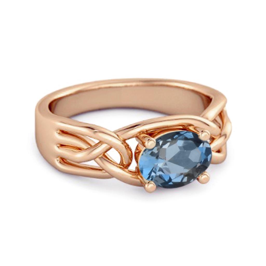 London Blue Topaz Celtic Woven Band Ring - 925 Sterling Silver Rose Gold Vermeil