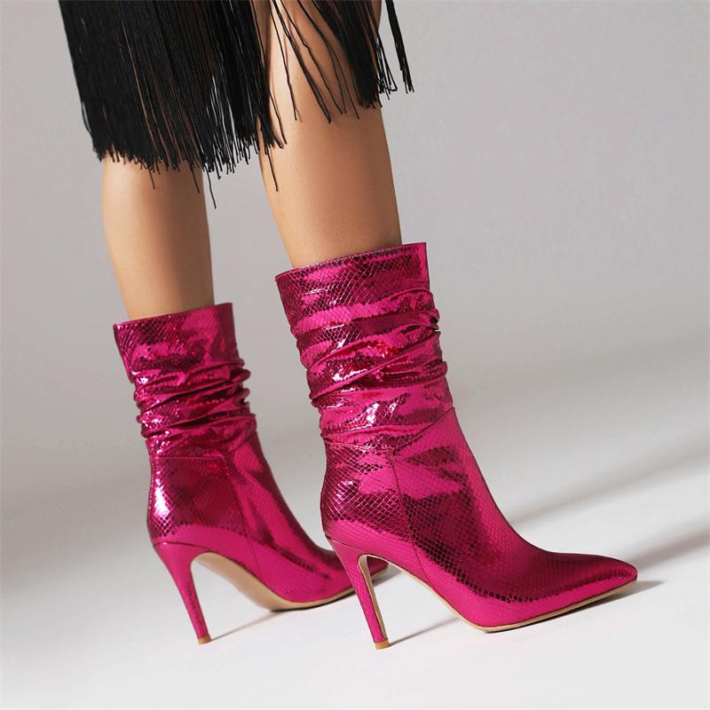 Luxury Ankle Boots For Women Shoes 2024 Fashion Sexy Blue Gold Silver High Heels Short Socks Boots Ladies Pink Party Dance Shoes