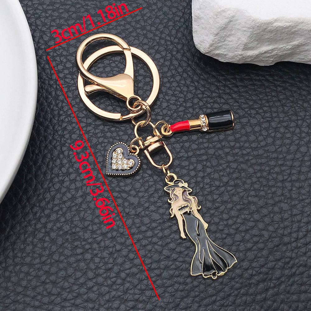 Drip Oil Red Rose Perfume Bottle Lipstick Keychain with Cartoon Charm